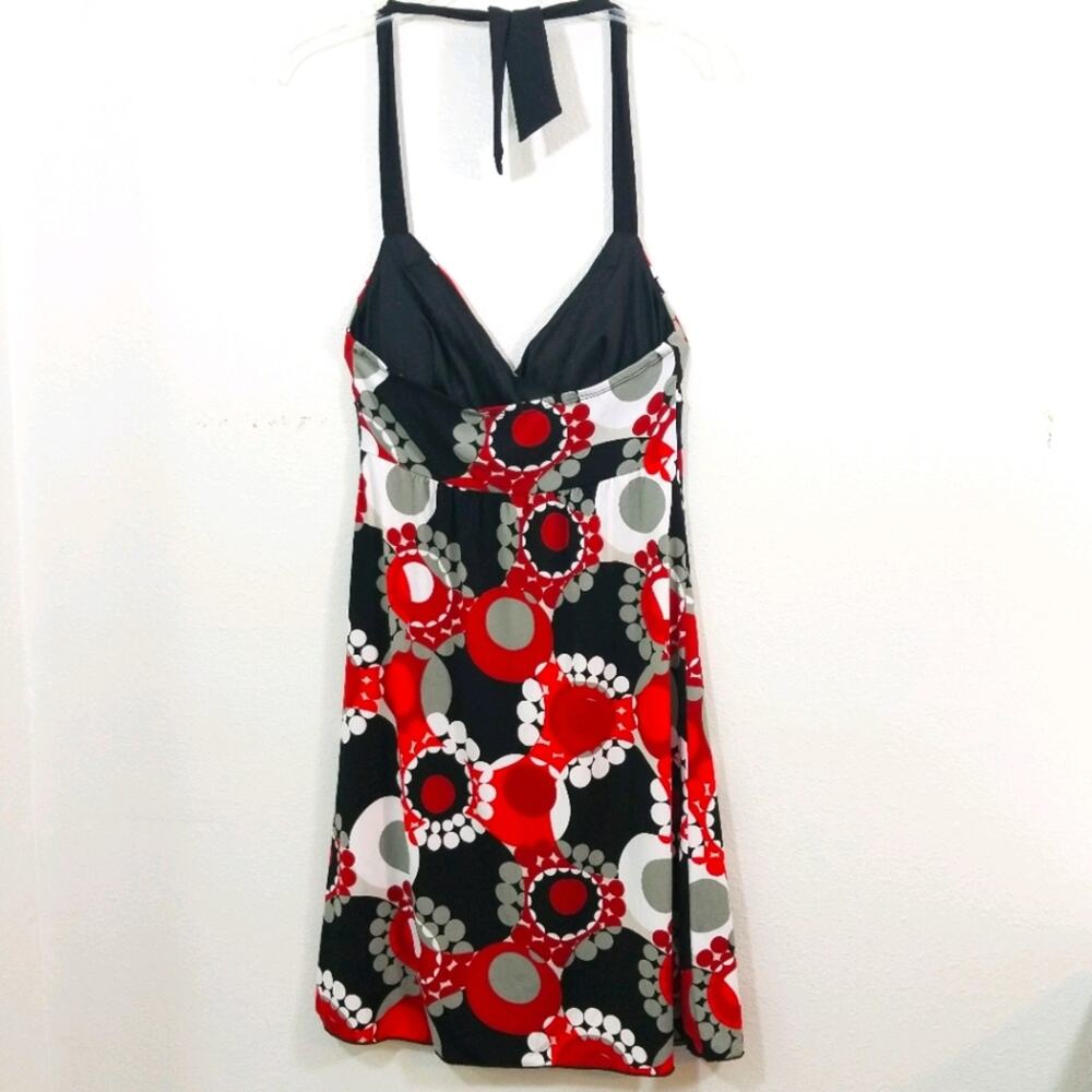 Geo pop art jersey pleat bust empire halter dress - Picture 4 of 4